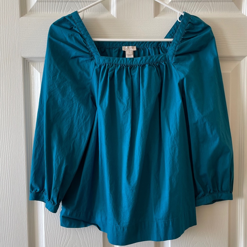 J Crew square neck, 3/4 sleeve, XS teal top